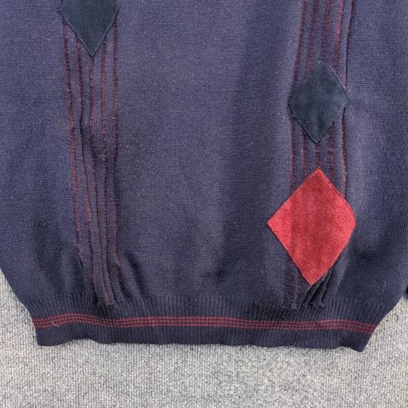 Antartex Men's Pullover Knit Sweater Blue XL Diamond Patch Striped Wool Vintage - Picture 4 of 12